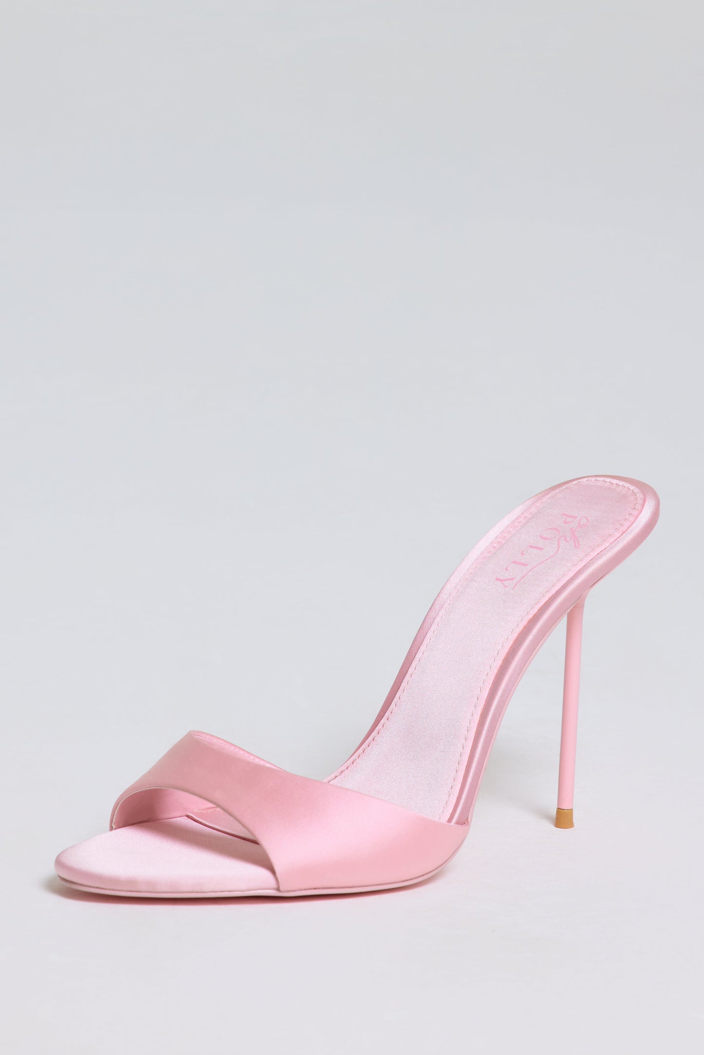 Satin Heeled Mule Sandal in Soft Pink
