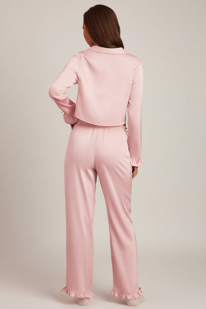 Ruffle-Trim Mid-Rise Pyjama Trousers in Baby Pink