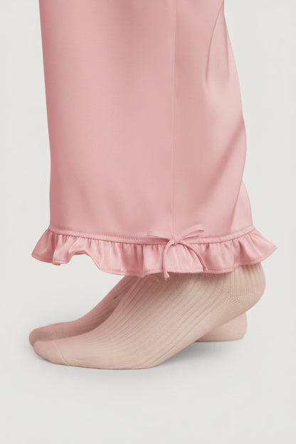 Ruffle-Trim Mid-Rise Pyjama Trousers in Baby Pink