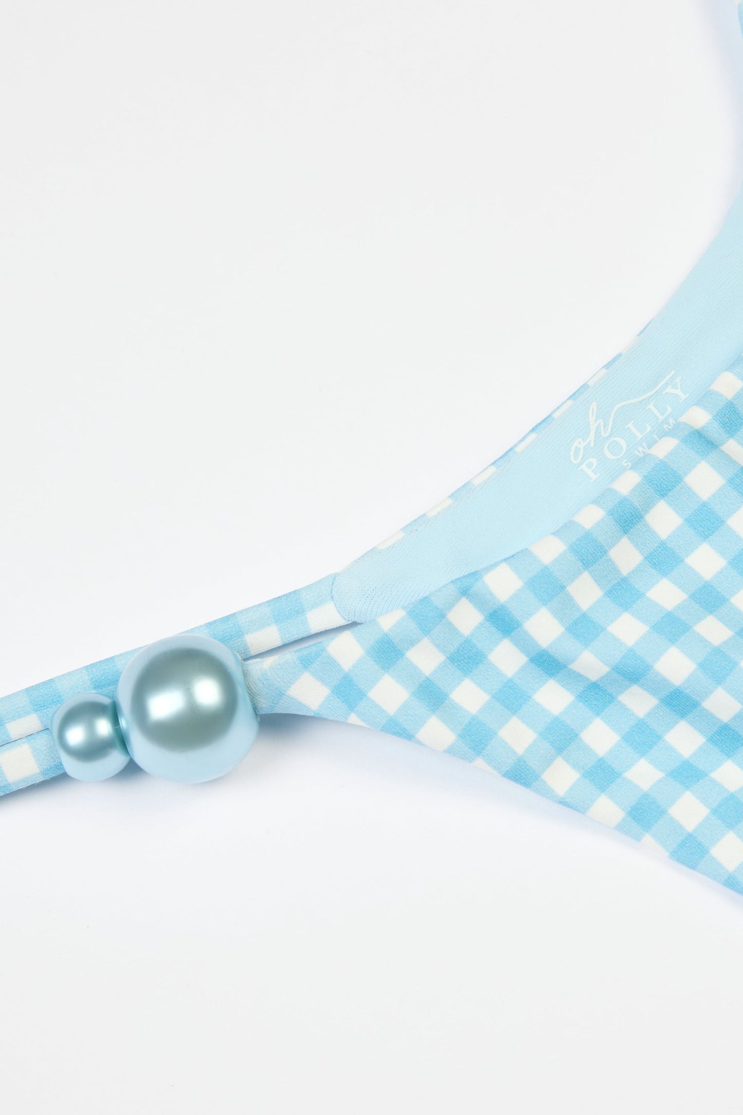 Side-Tie Thong Bikini Bottoms  in Blue Gingham Print