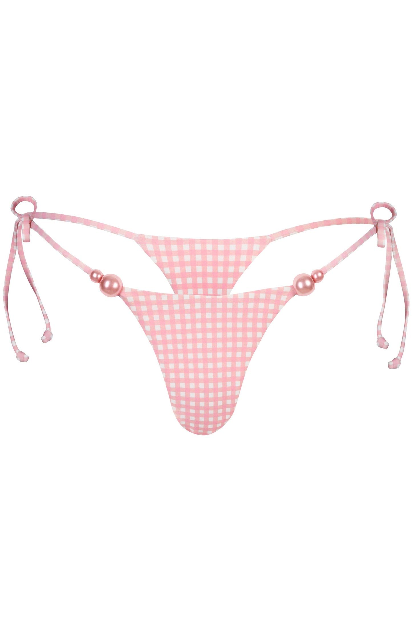 Side-Tie Thong Bikini Bottoms  in Pink Gingham Print
