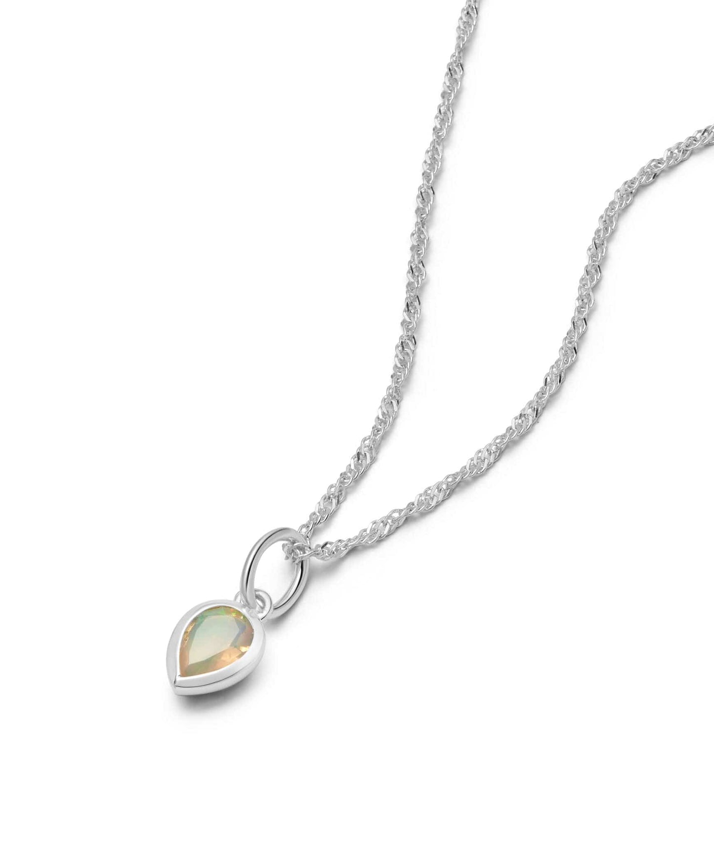 Opal October Birthstone Charm Necklace Sterling Silver