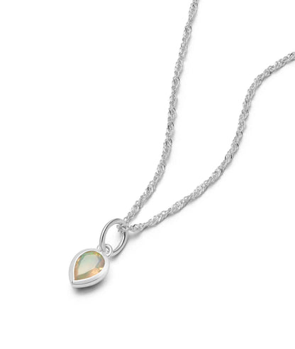 Opal October Birthstone Charm Necklace Sterling Silver