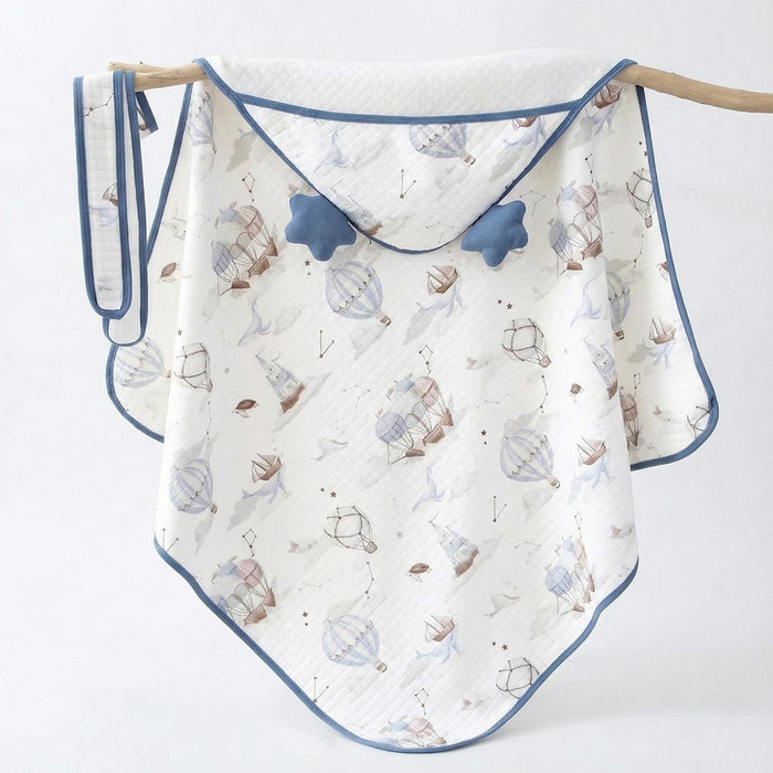 Organic Cotton Baby Hooded Bath Towel With Band | Super Soft & Quick Dry Newborn Towel | 0-18 Months