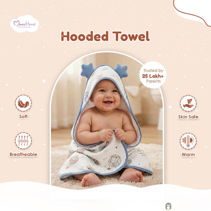 Organic Cotton Baby Hooded Bath Towel With Band | Super Soft & Quick Dry Newborn Towel | 0-18 Months