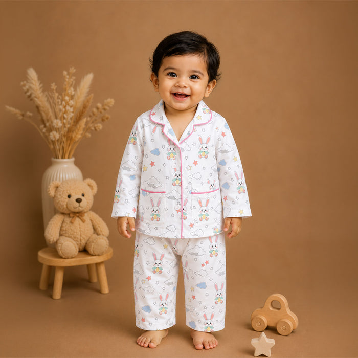 Organic Cotton Kids Night Suit | Full Sleeves Sleepwear | Bunny