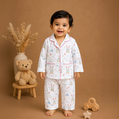 Organic Cotton Kids Night Suit | Full Sleeves Sleepwear | Bunny