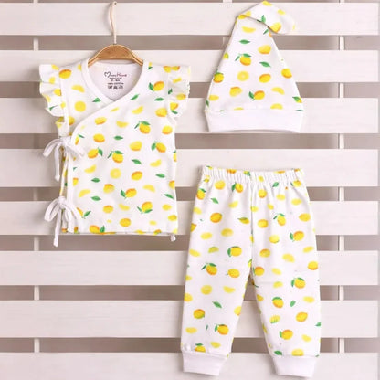 Organic Cotton Newborn Baby Clothing Set | Baby Shower Gift Hamper | Kimono Top, Pyjama & Cap Set | 0-6 Months | Pack of 3
