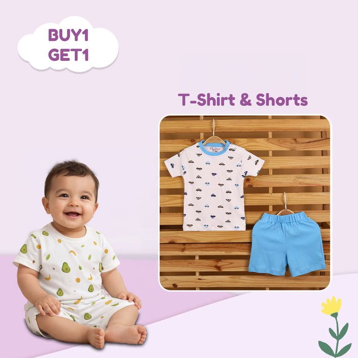 Organic Cotton T-Shirt & Short For Infants & Toddlers | Soft Breathable Comfortable Summer Outfit For Baby Boys & Girls | Buy 1 Get 1 Free