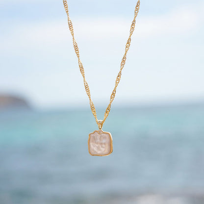 Organic Mother Of Pearl Necklace 18ct Gold Plate