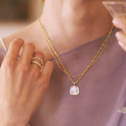 Organic Mother of Pearl Necklace Layering Set 18ct Gold Plate