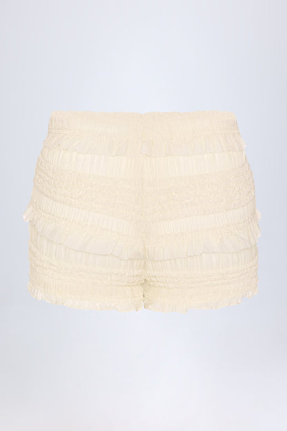 Ruffled Mid-Rise Shorts in Ivory