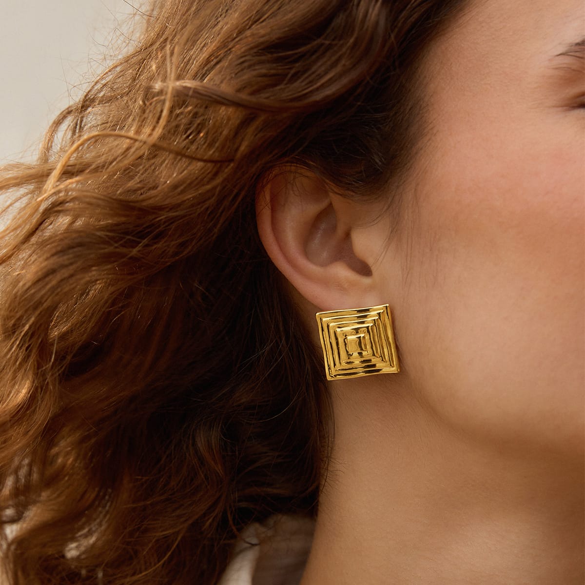 Oversized Strata Square Studs Earrings 18ct Gold Plate