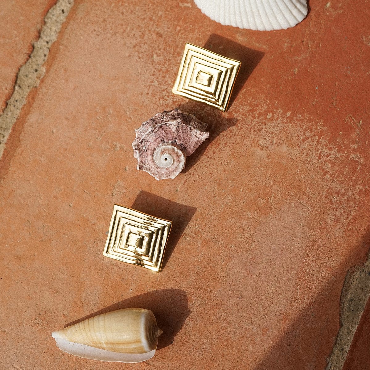 Oversized Strata Square Studs Earrings 18ct Gold Plate