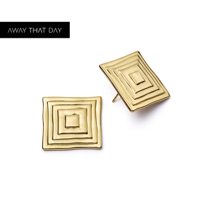 Oversized Strata Square Studs Earrings 18ct Gold Plate