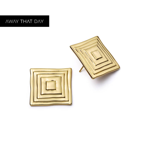 Oversized Strata Square Studs Earrings 18ct Gold Plate