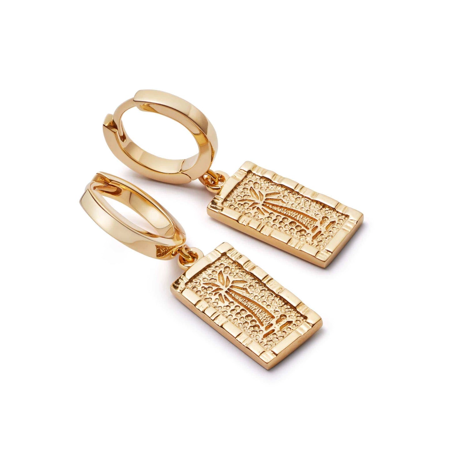 Palm Engraved Drop Earrings 18ct Gold Plate