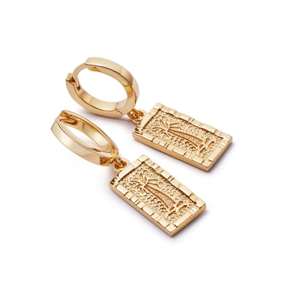 Palm Engraved Drop Earrings 18ct Gold Plate