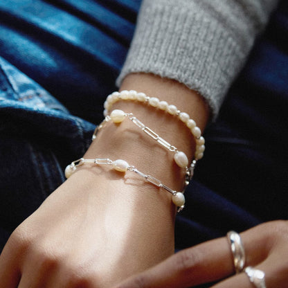 Pearl Chunky Chain Bracelet Sterling Silver
