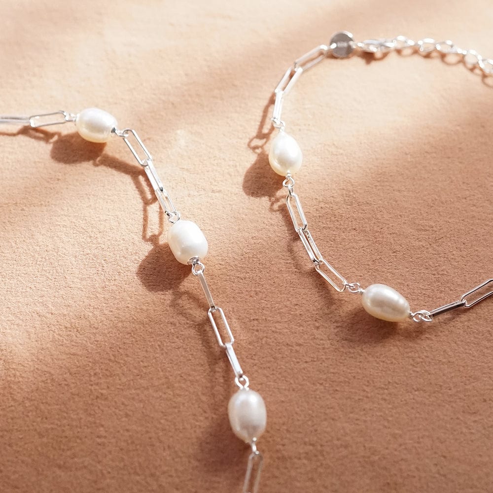 Pearl Chunky Chain Bracelet Sterling Silver