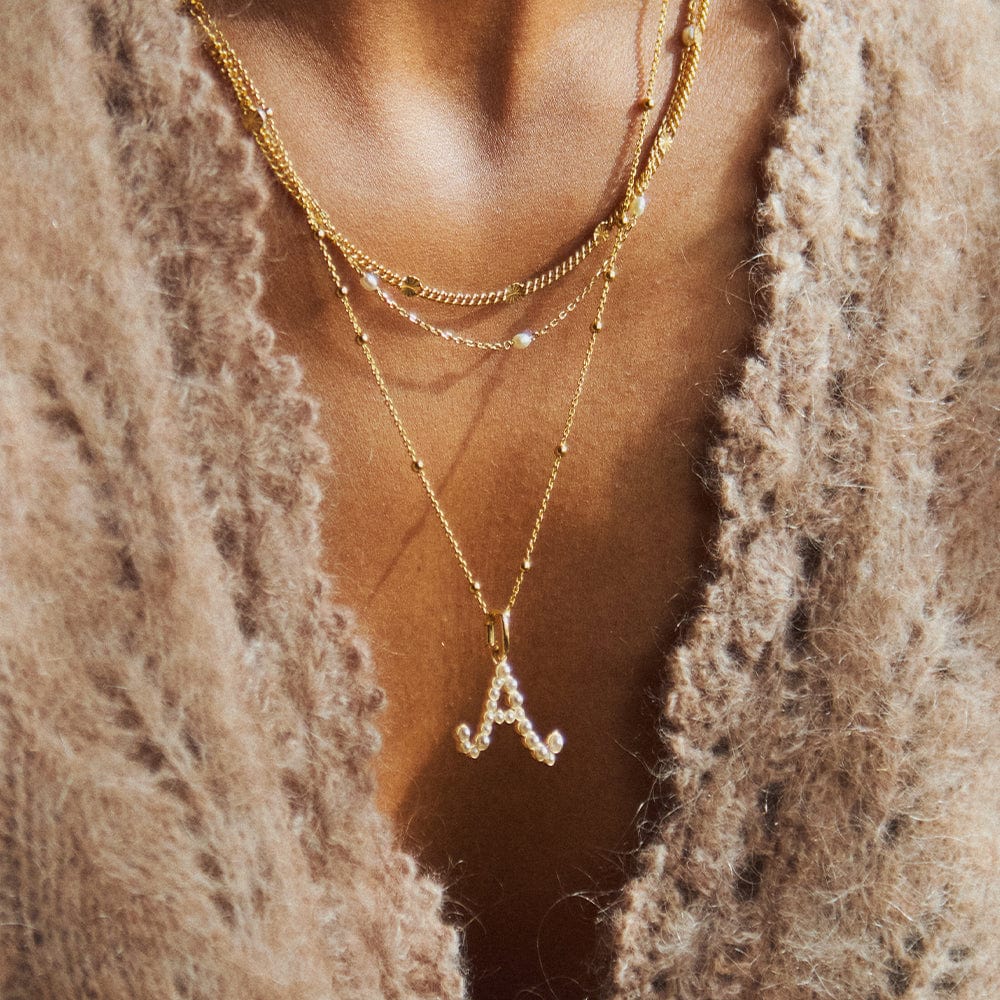 Pearl Initial Charm Necklace 18ct Gold Plate