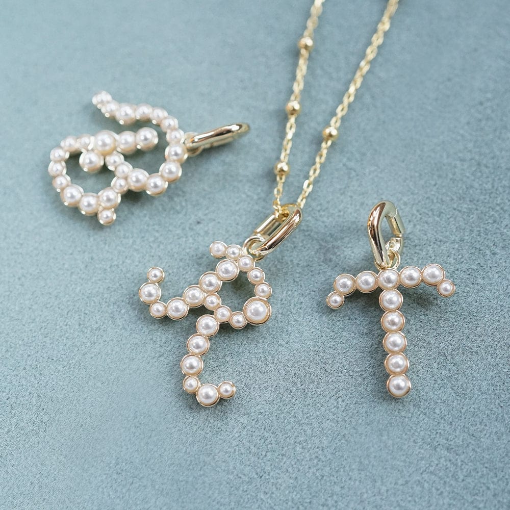 Pearl Initial Charm Pendant 18ct Gold Plate