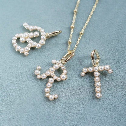 Pearl Initial Charm Pendant 18ct Gold Plate