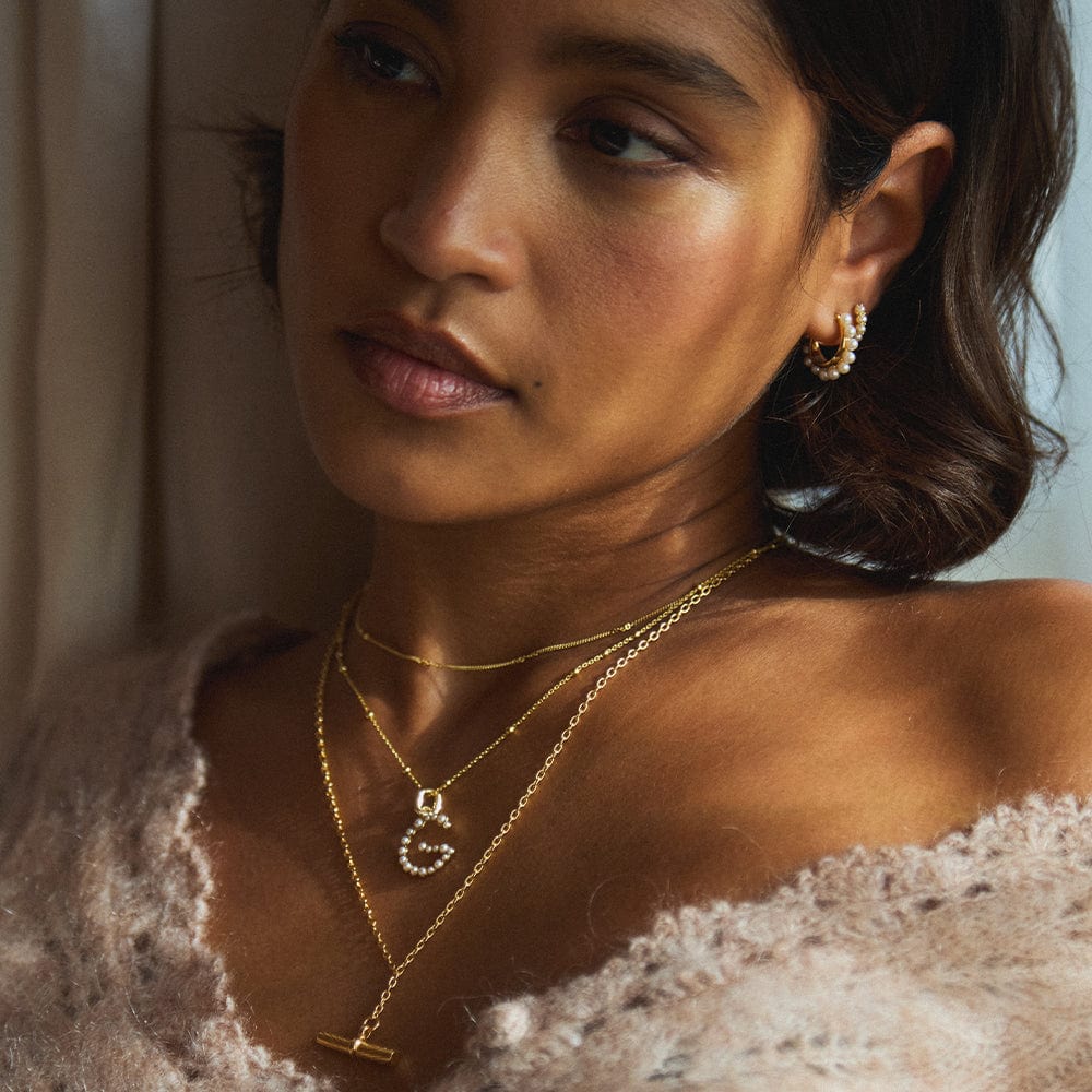 Pearl Initial Charm Necklace 18ct Gold Plate