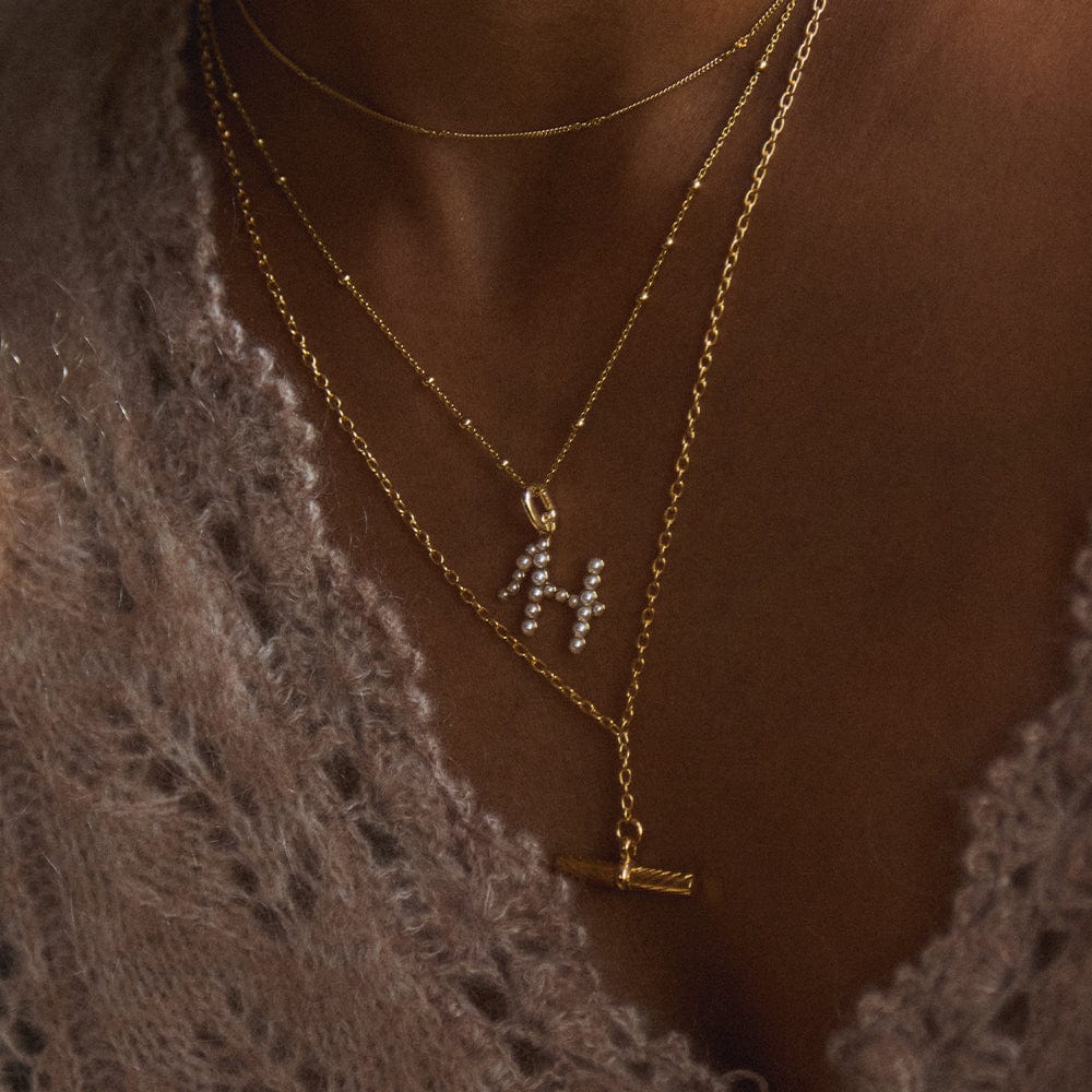 Pearl Initial Charm Necklace 18ct Gold Plate