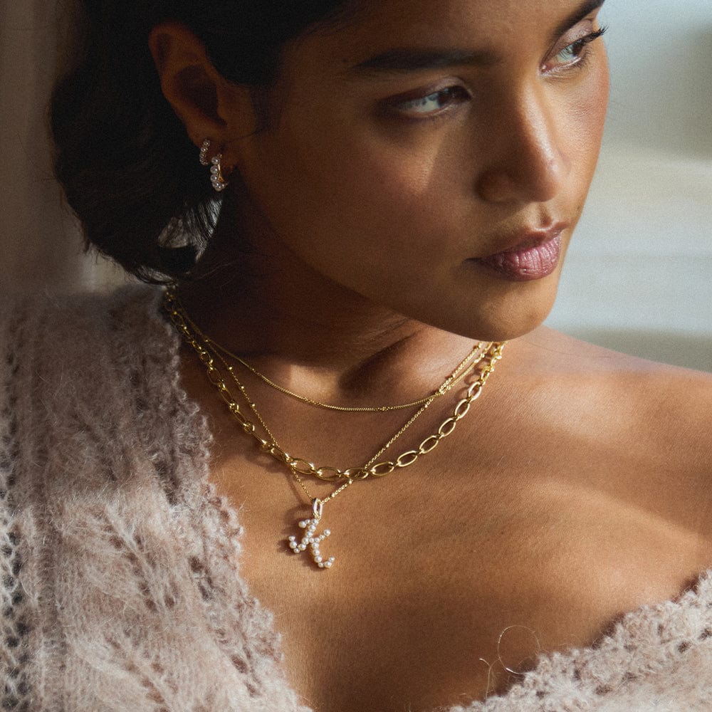 Pearl Initial Charm Pendant 18ct Gold Plate