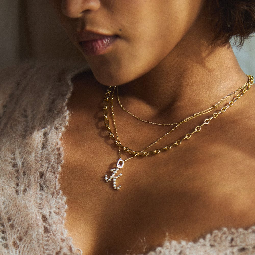 Pearl Initial Charm Necklace 18ct Gold Plate