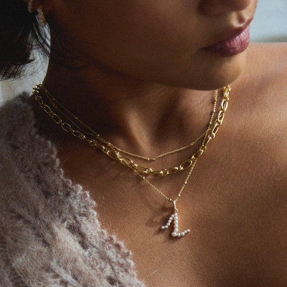 Pearl Initial Charm Necklace 18ct Gold Plate