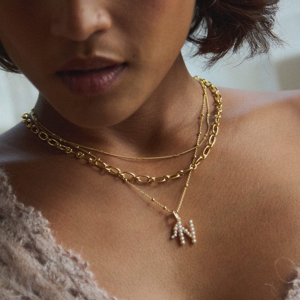 Pearl Initial Charm Necklace 18ct Gold Plate