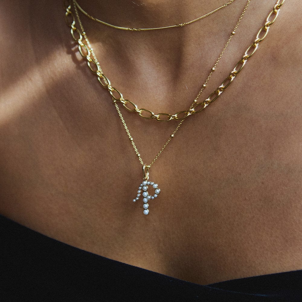 Pearl Initial Charm Pendant 18ct Gold Plate