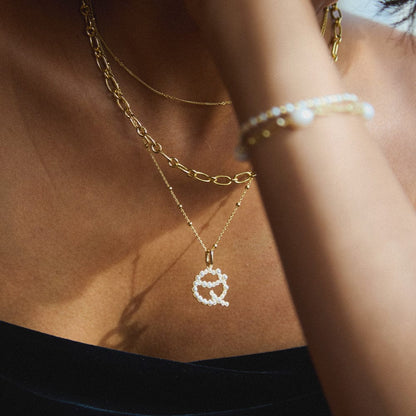 Pearl Initial Charm Pendant 18ct Gold Plate
