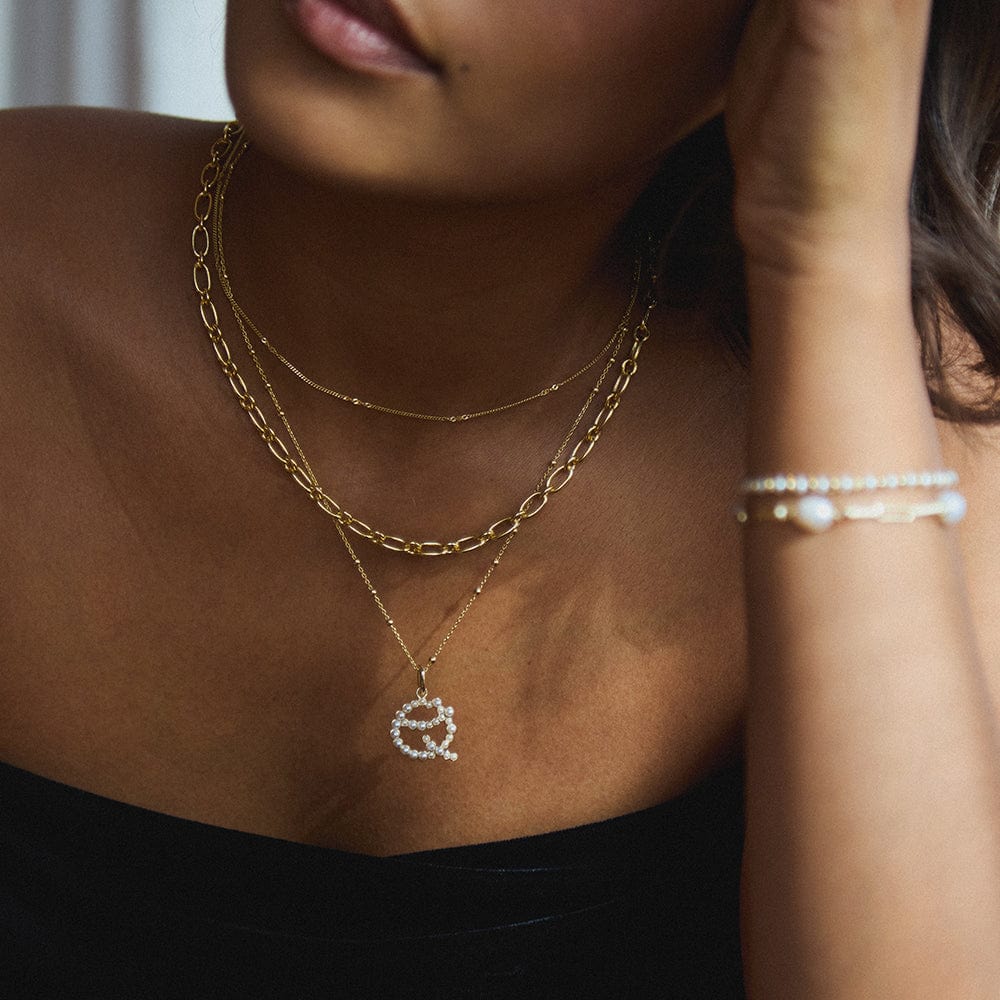 Pearl Initial Charm Pendant 18ct Gold Plate
