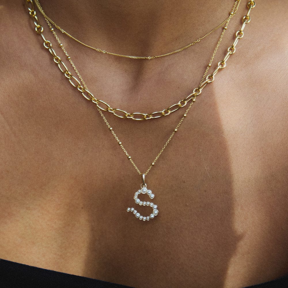 Pearl Initial Charm Pendant 18ct Gold Plate