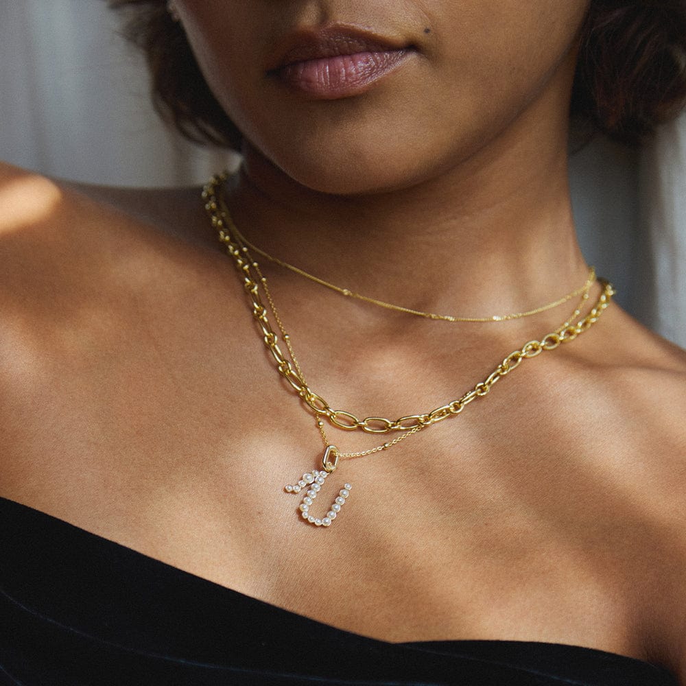 Pearl Initial Charm Necklace 18ct Gold Plate