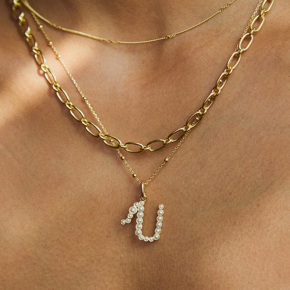 Pearl Initial Charm Pendant 18ct Gold Plate