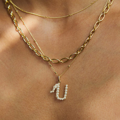 Pearl Initial Charm Necklace 18ct Gold Plate