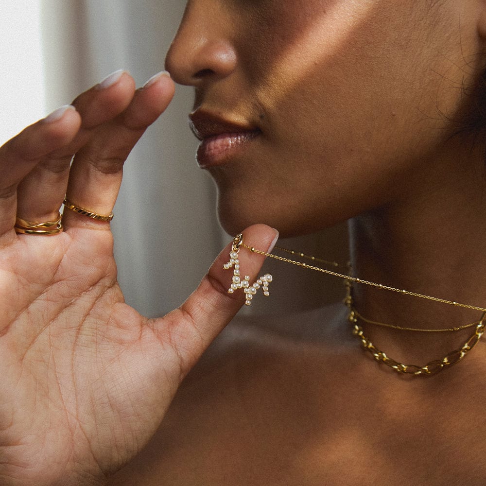 Pearl Initial Charm Necklace 18ct Gold Plate