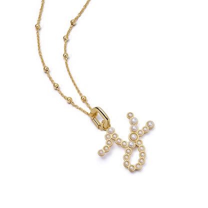 Pearl Initial Charm Necklace 18ct Gold Plate