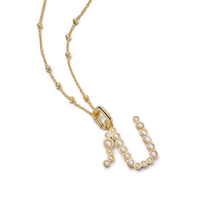 Pearl Initial Charm Necklace 18ct Gold Plate