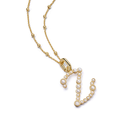 Pearl Initial Charm Necklace 18ct Gold Plate