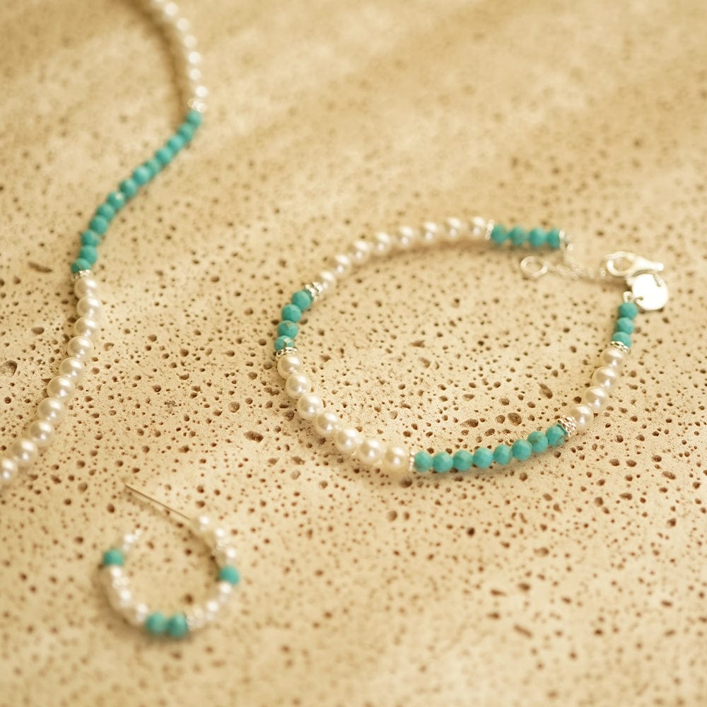Pearl Turquoise Beaded Bracelet Sterling Silver