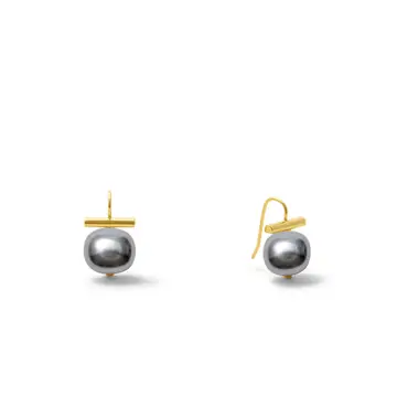 Petite + Sweet Pebble Pearls-Baby Earrings Dark Grey Gold