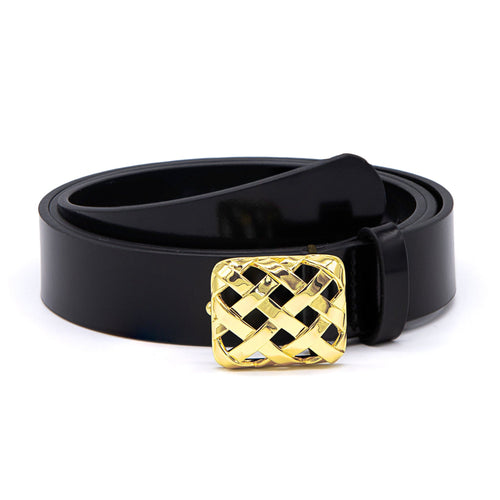 Polly Black Leather Belt 18ct Gold Plate