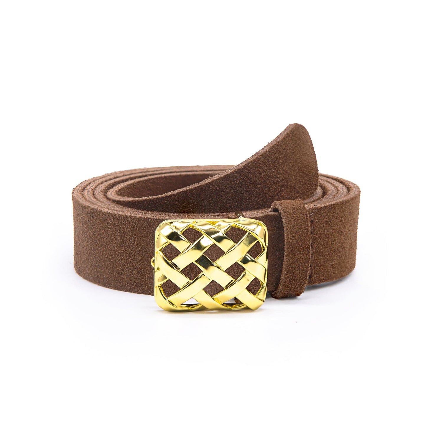 Polly Brown Suede Belt 18ct Gold Plate