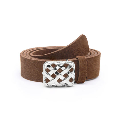 Polly Brown Suede Belt Silver Plate