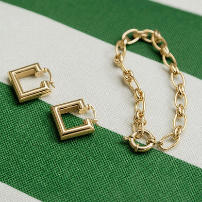 Polly Chubby Square Hoop Earrings 18ct Gold Plate